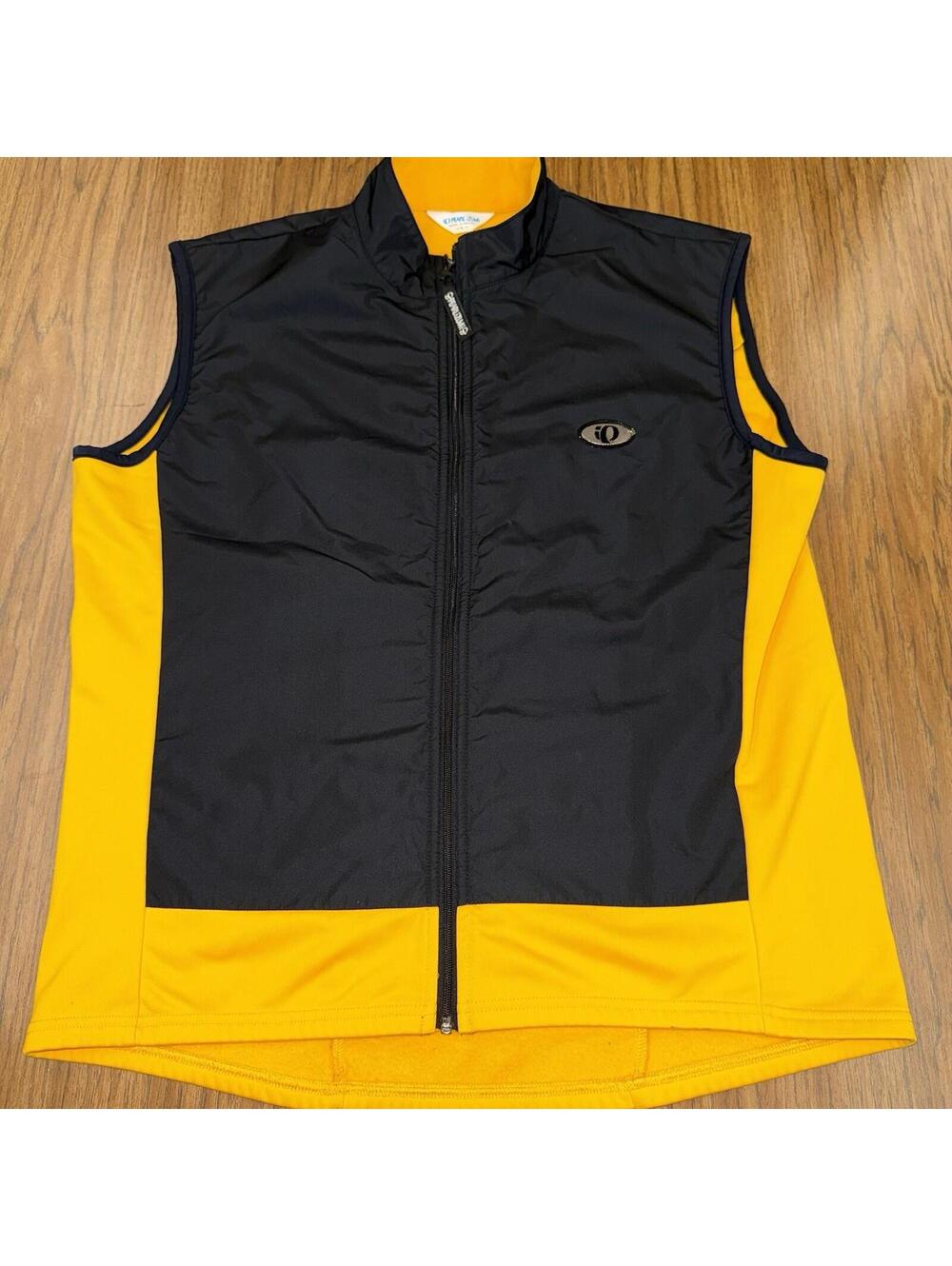 Vintage Pearl Izumi Cycling Vest Unisex Or Mens L Black Yellow Fleece Full Zip